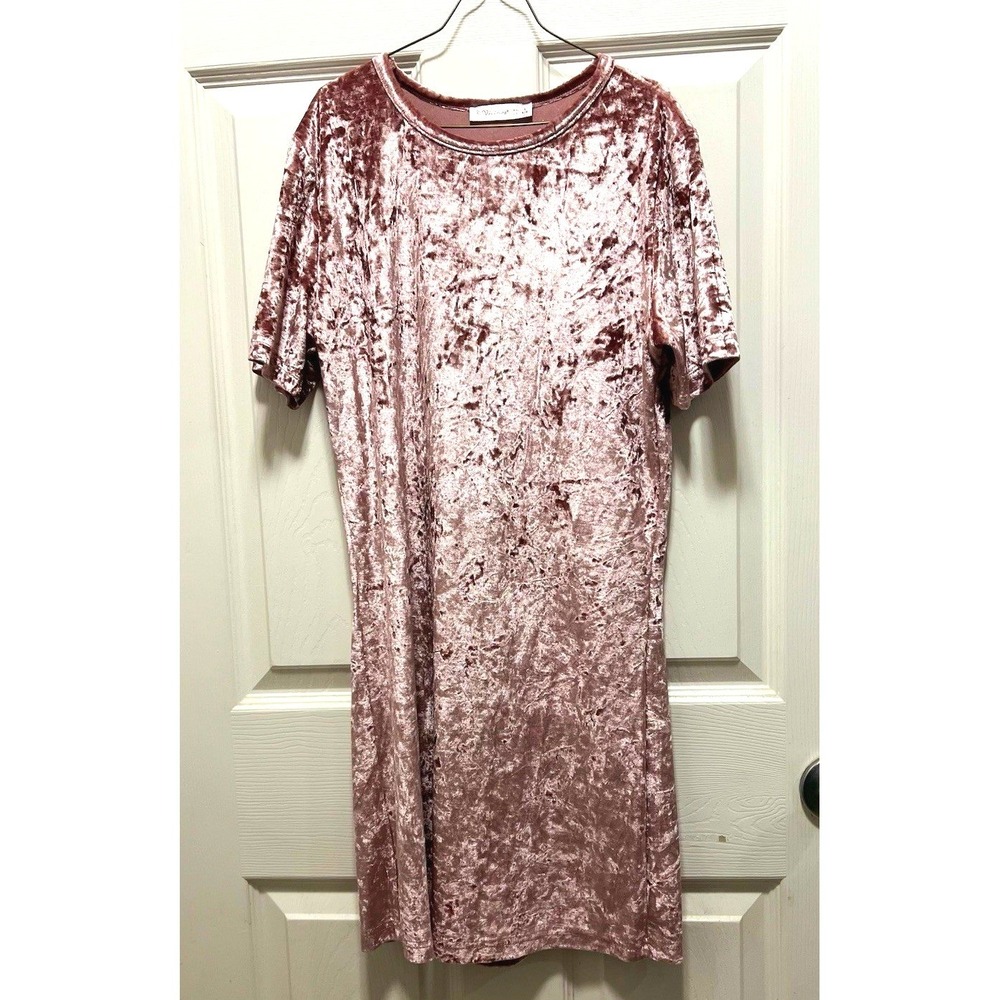 R. Vivimos Crushed Velvet Tunic Dress Short Sleeve Pink Women's‎ Size M